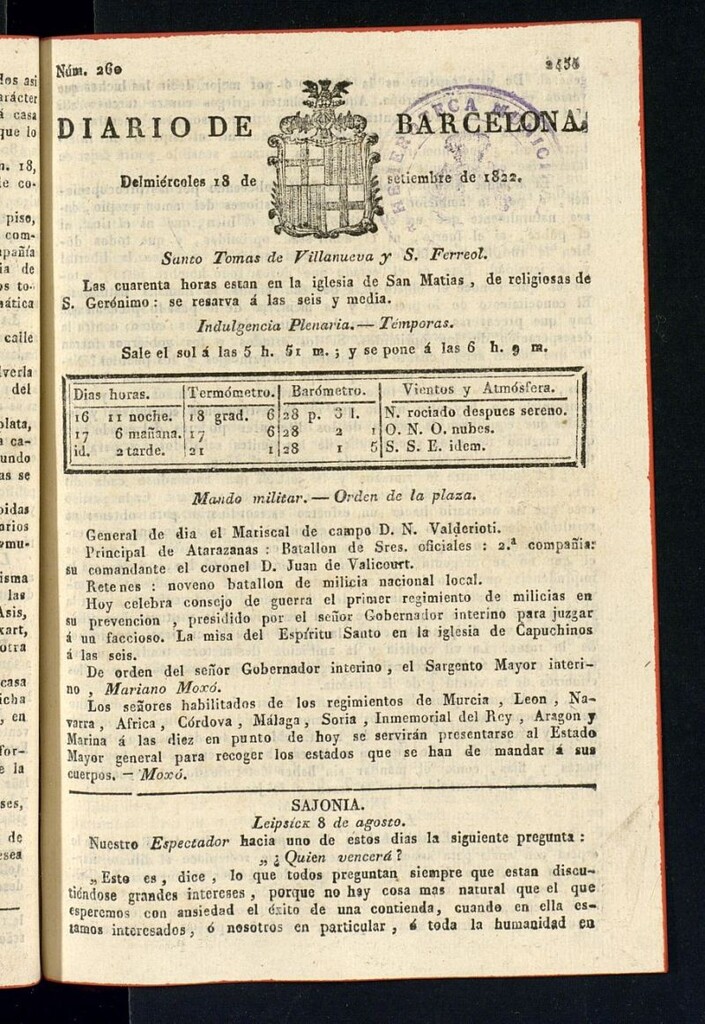Miniatura de Diario de Barcelona del 18 de septiembre de 1822