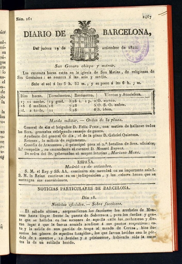 Miniatura de Diario de Barcelona del 19 de septiembre de 1822