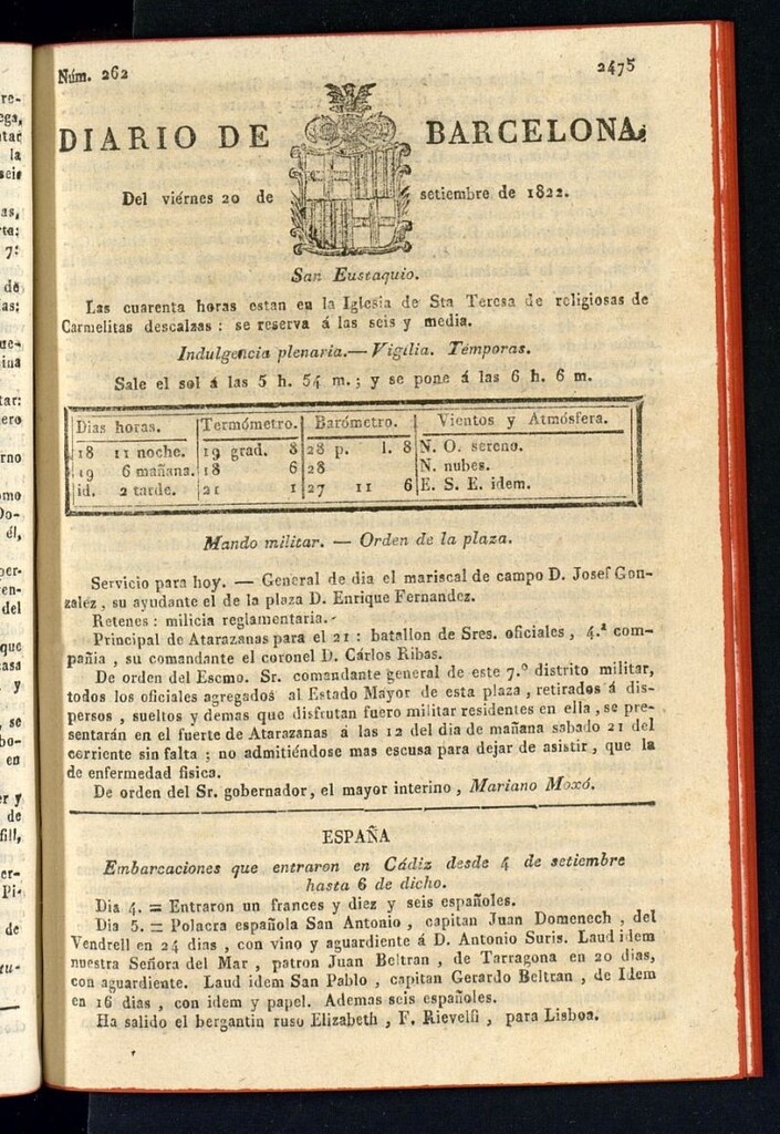 Miniatura de Diario de Barcelona del 20 de septiembre de 1822