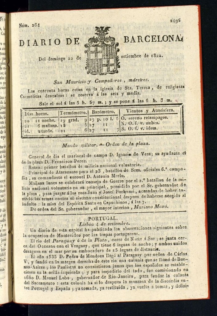 Miniatura de Diario de Barcelona del 22 de septiembre de 1822