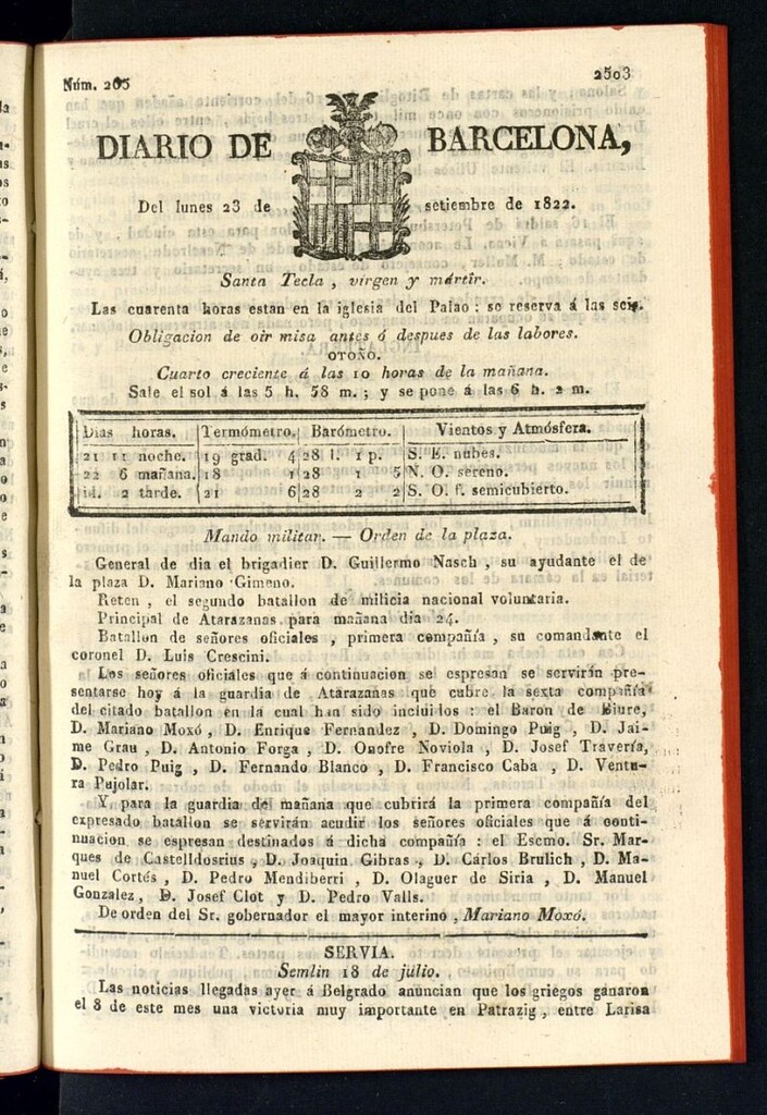 Miniatura de Diario de Barcelona del 23 de septiembre de 1822