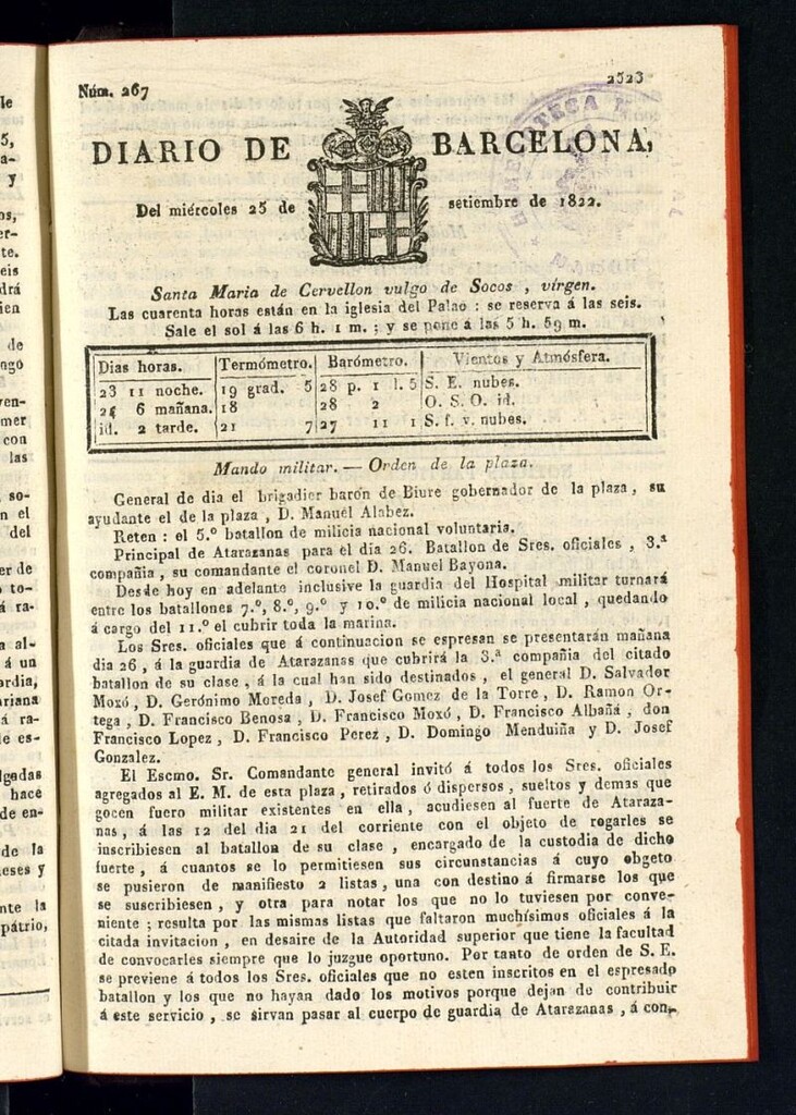 Miniatura de Diario de Barcelona del 25 de septiembre de 1822