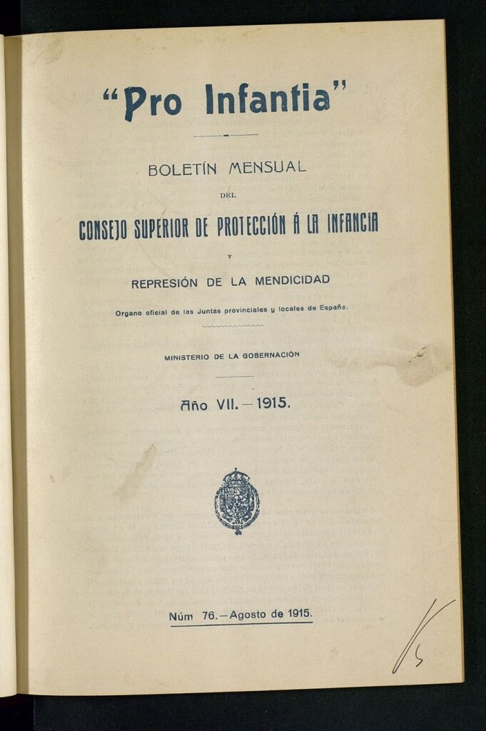 Miniatura de Pro Infantia : boletín del Consejo Superior de Protección a la Infancia y Represión de la Mendicidad de agosto de 1915