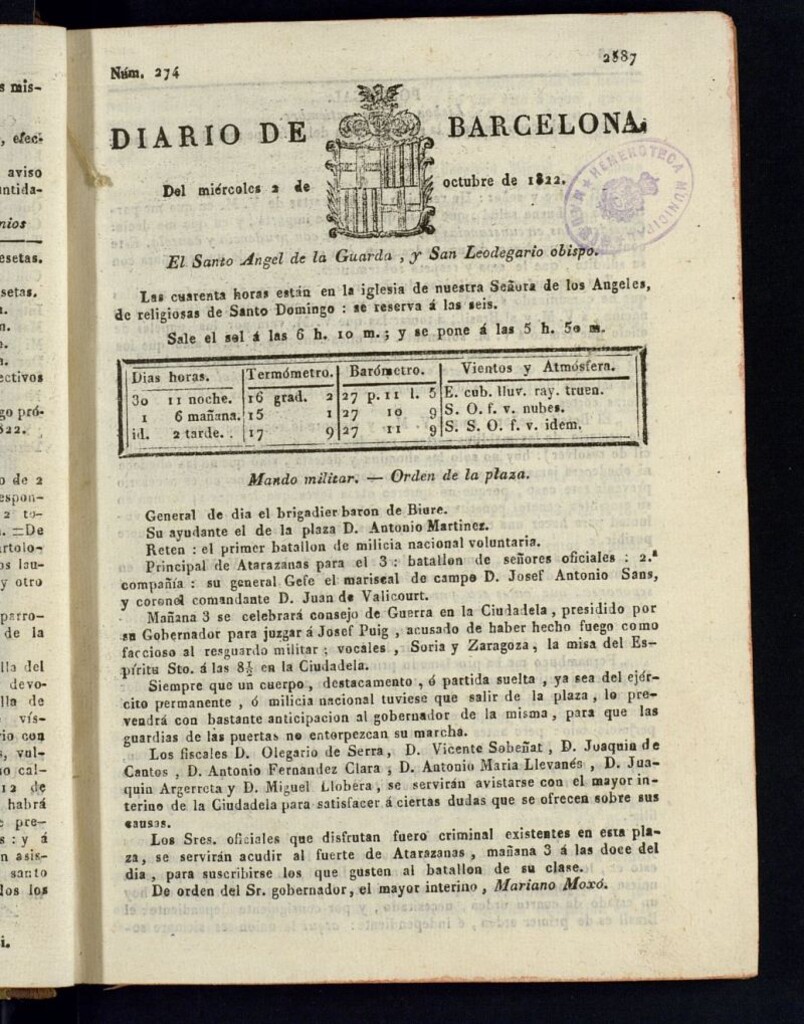 Miniatura de Diario de Barcelona del 2 de octubre de 1822