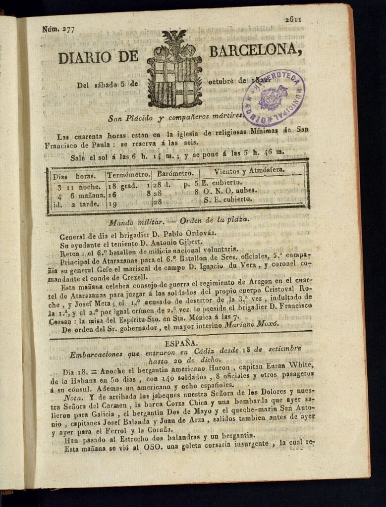 Miniatura de Diario de Barcelona del 5 de octubre de 1822