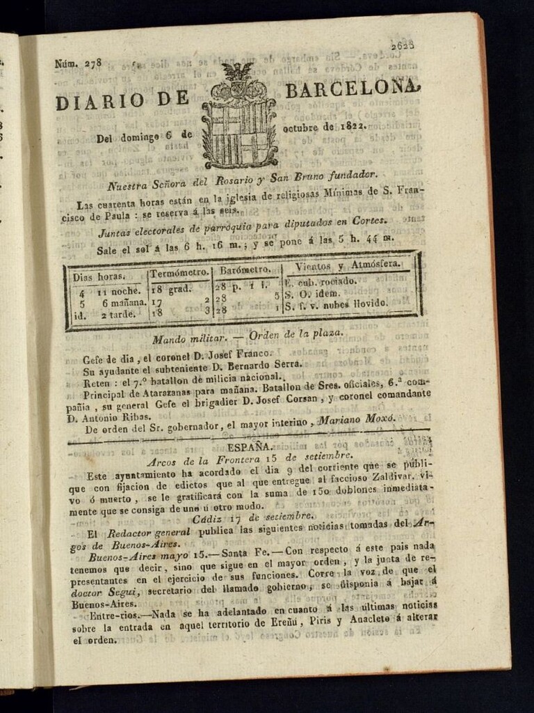 Miniatura de Diario de Barcelona del 6 de octubre de 1822