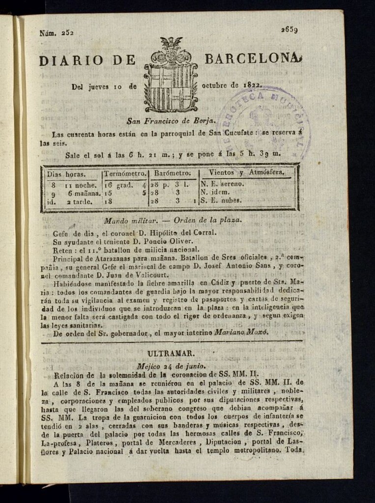 Miniatura de Diario de Barcelona del 10 de octubre de 1822