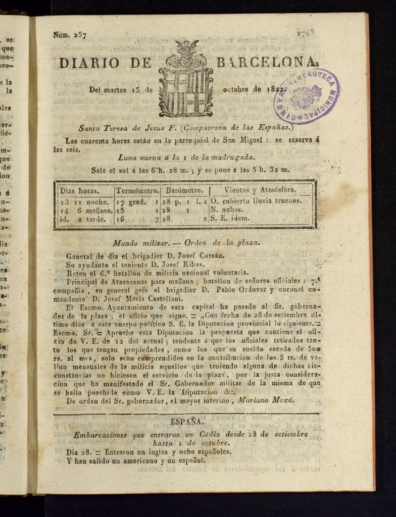 Miniatura de Diario de Barcelona del 15 de octubre de 1822