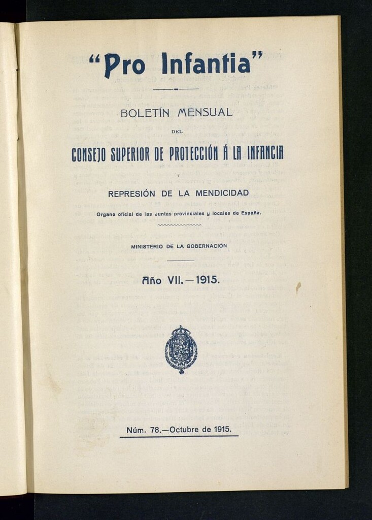 Miniatura de Pro Infantia : boletín del Consejo Superior de Protección a la Infancia y Represión de la Mendicidad de octubre de 1915