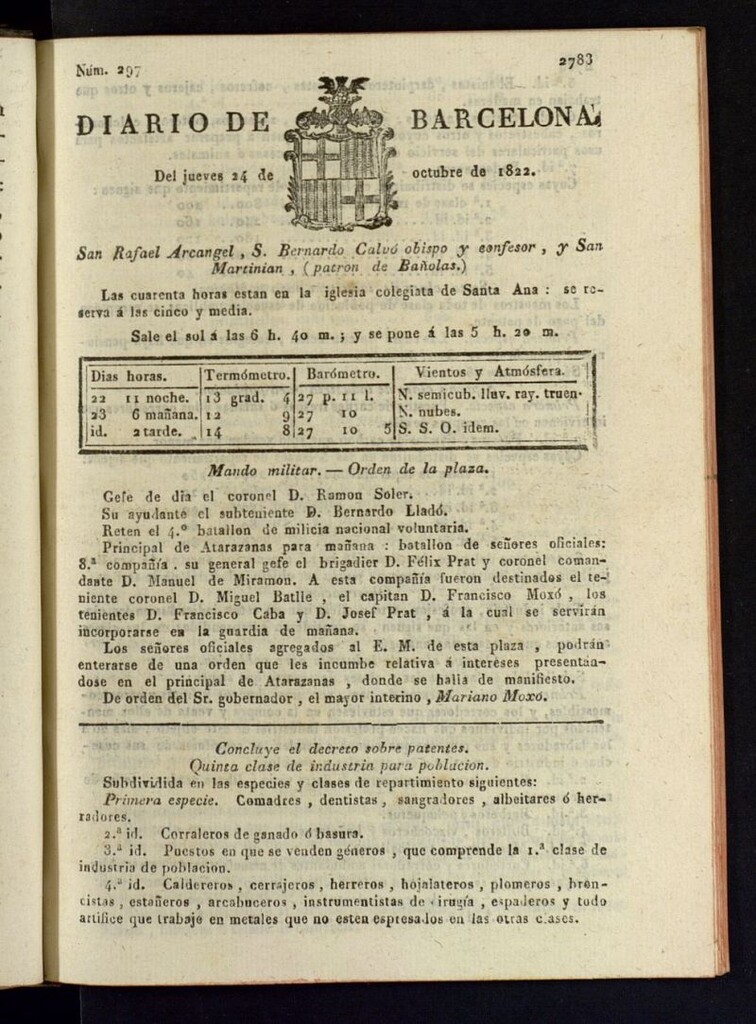 Miniatura de Diario de Barcelona del 24 de octubre de 1822