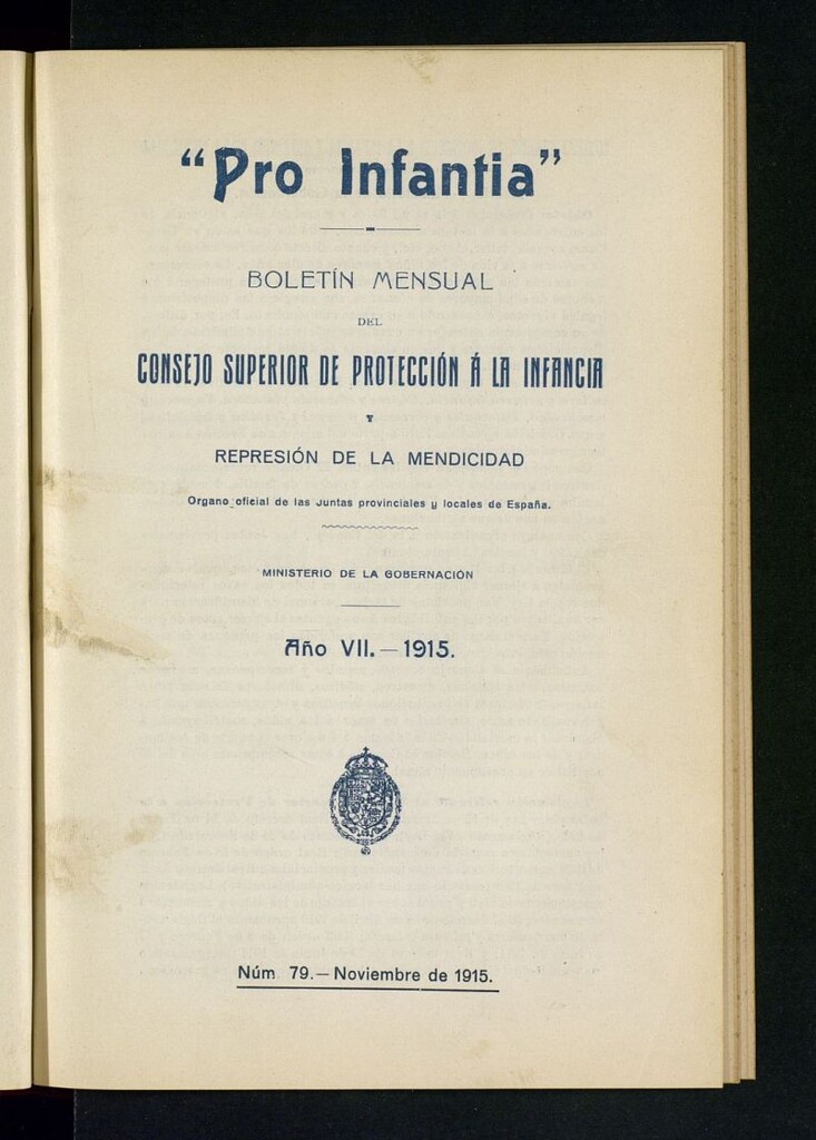 Miniatura de Pro Infantia : boletín del Consejo Superior de Protección a la Infancia y Represión de la Mendicidad de noviembre de 1915