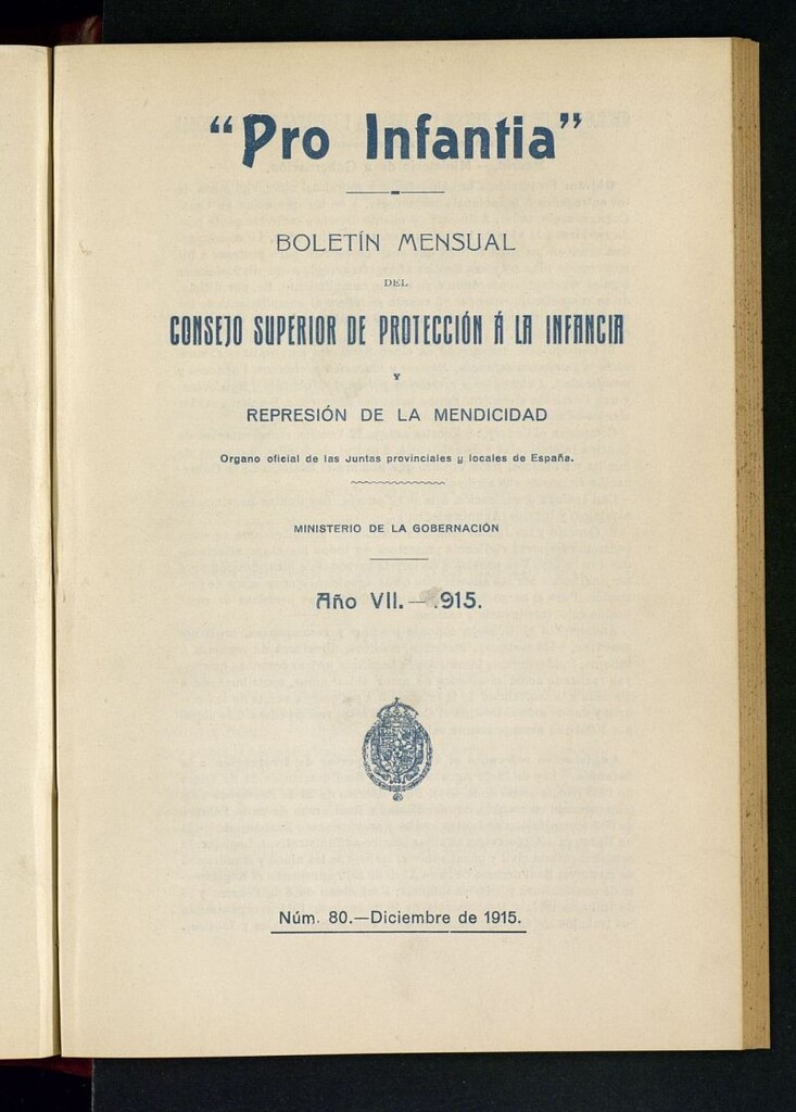 Miniatura de Pro Infantia : boletín del Consejo Superior de Protección a la Infancia y Represión de la Mendicidad de diciembre de 1915