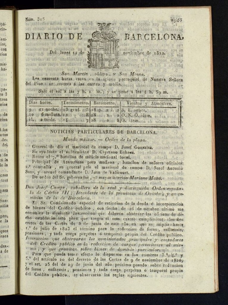 Miniatura de Diario de Barcelona del 11 de noviembre de 1822