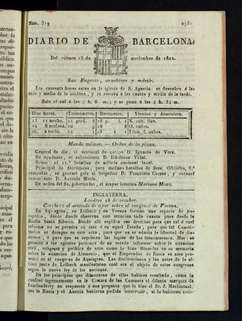 Miniatura de Diario de Barcelona del 15 de noviembre de 1822