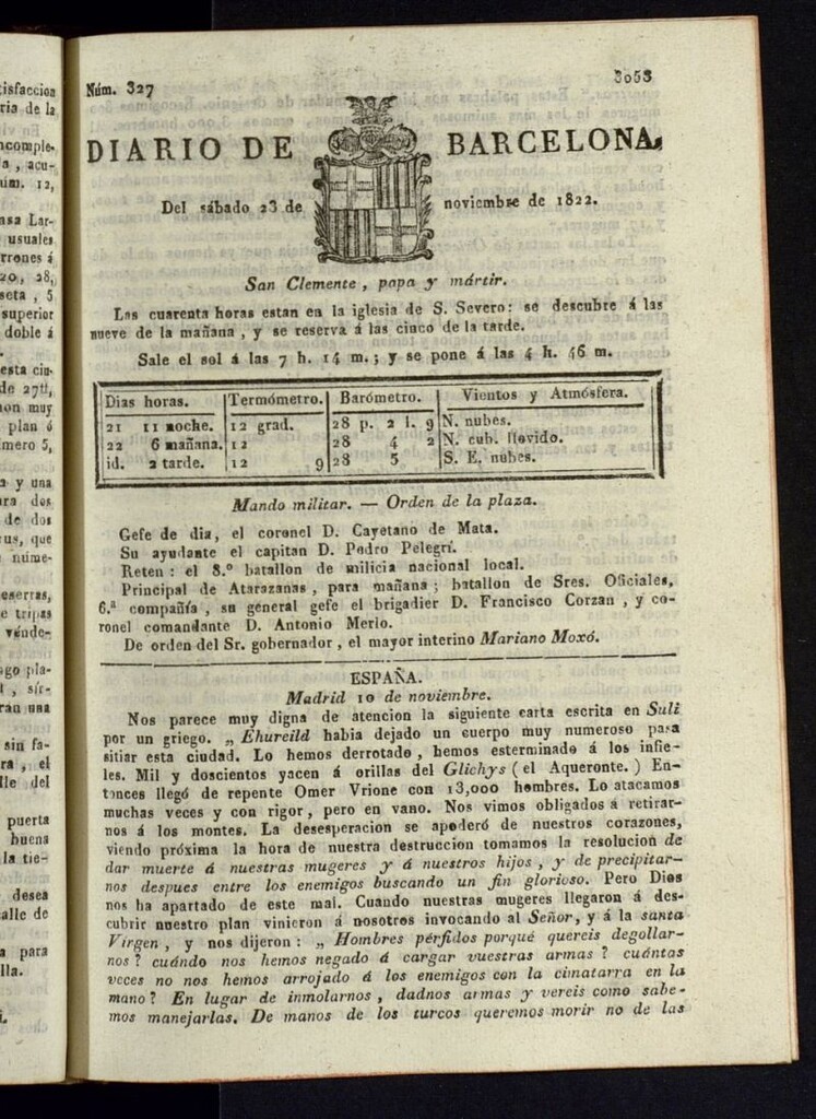 Miniatura de Diario de Barcelona del 23 de noviembre de 1822