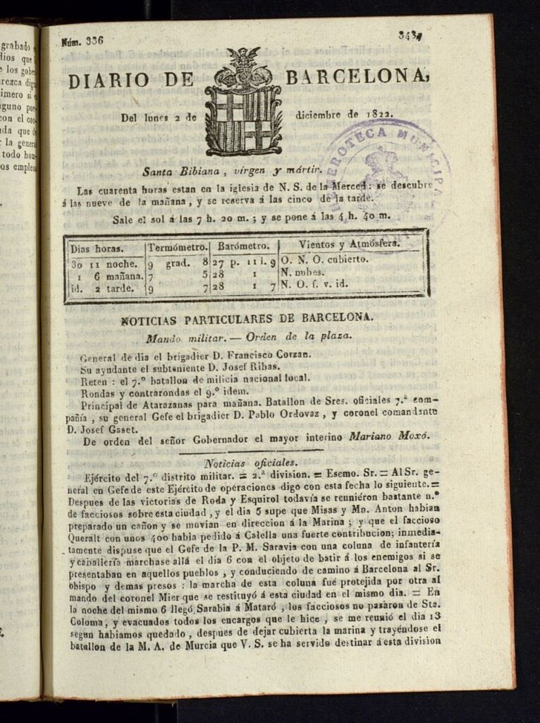 Miniatura de Diario de Barcelona del 2 de diciembre de 1822