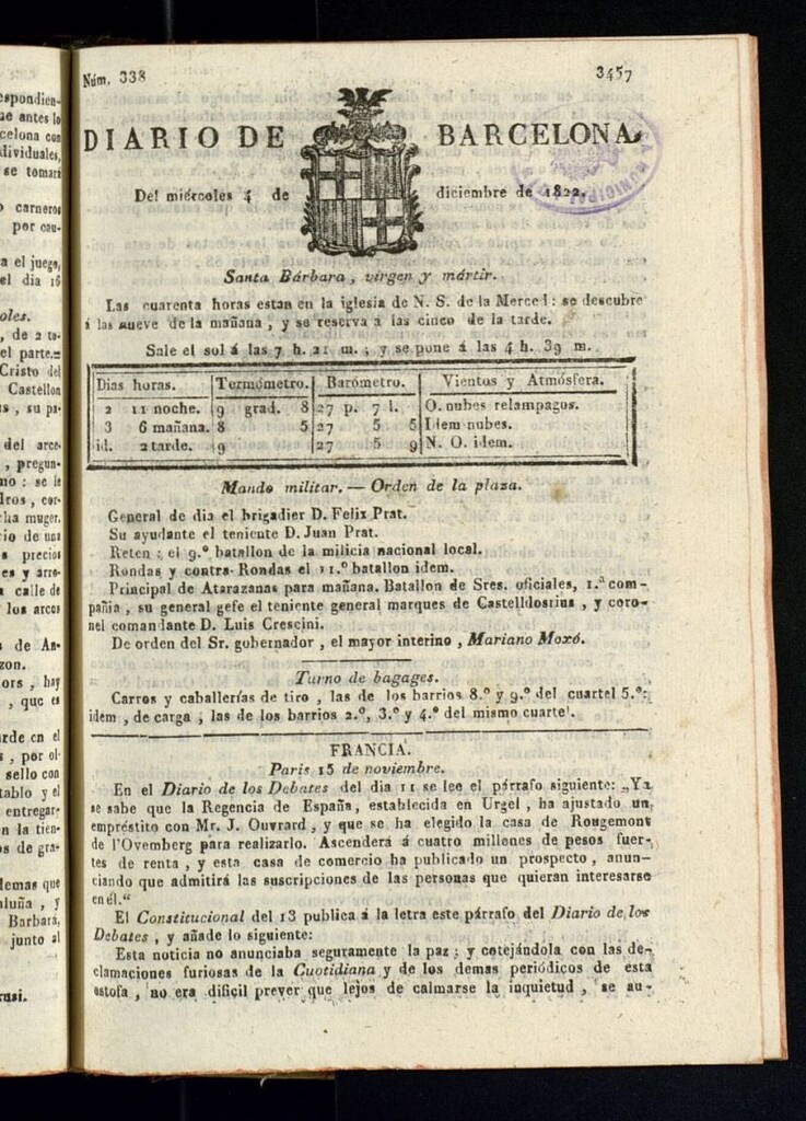 Miniatura de Diario de Barcelona del 4 de diciembre de 1822