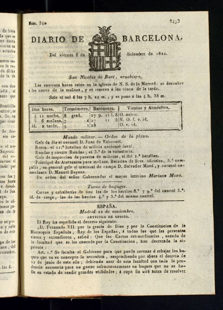 Miniatura de Diario de Barcelona del 6 de diciembre de 1822