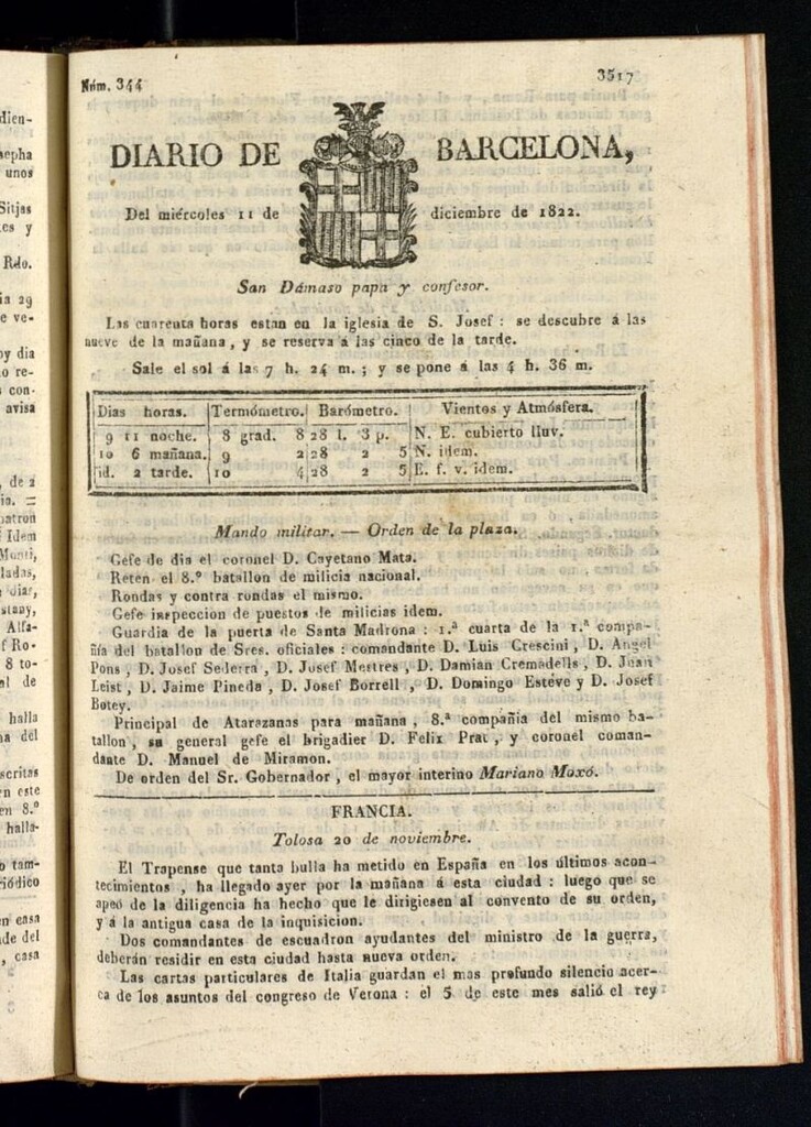 Miniatura de Diario de Barcelona del 11 de diciembre de 1822