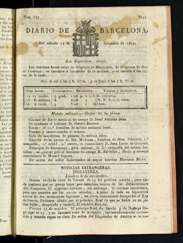 Miniatura de Diario de Barcelona del 14 de diciembre de 1822