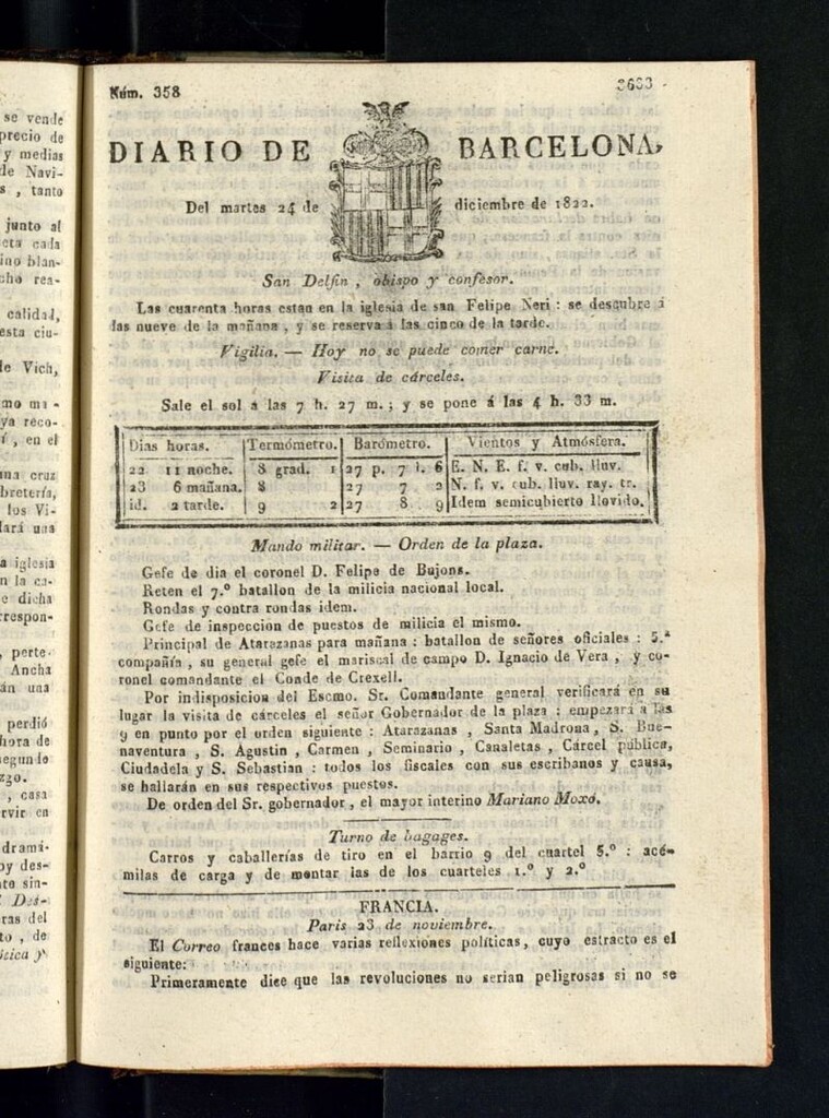 Miniatura de Diario de Barcelona del 24 de diciembre de 1822, nº 358