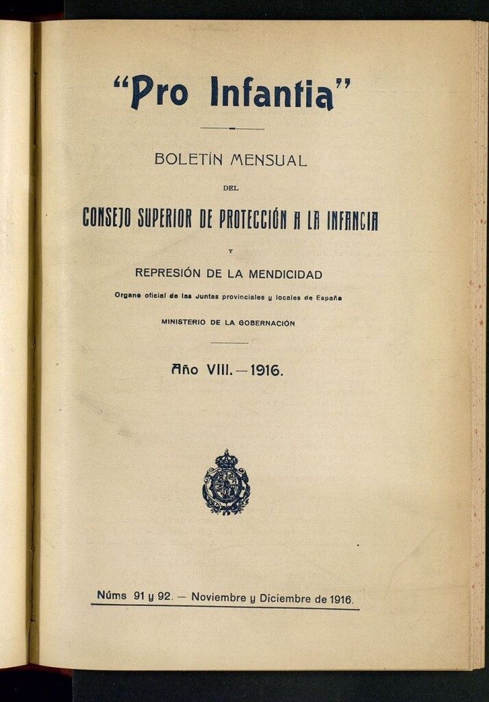 Miniatura de Pro Infantia : boletín del Consejo Superior de Protección a la Infancia y Represión de la Mendicidad de noviembre y diciembre de 1916