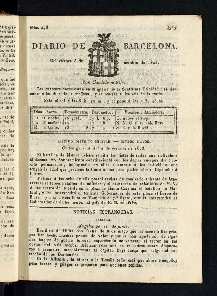 Miniatura de Diario de Barcelona del 3 de octubre de 1823