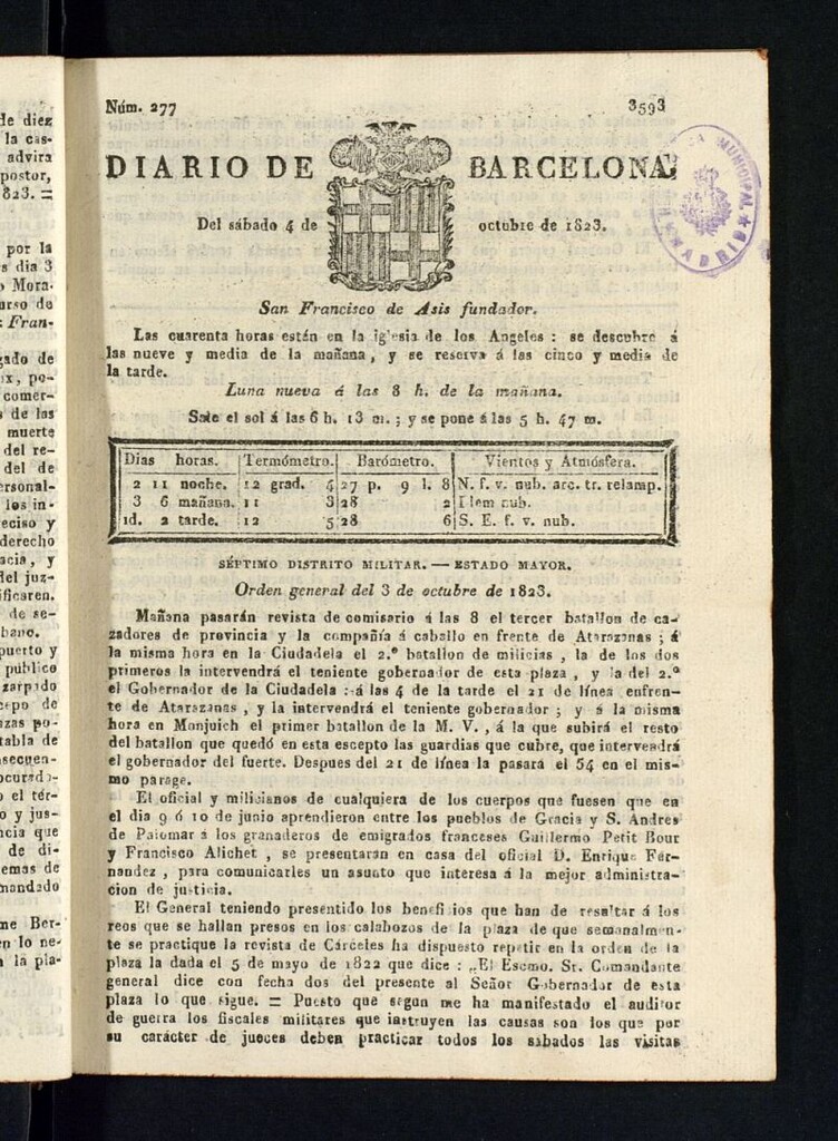 Miniatura de Diario de Barcelona del 4 de octubre de 1823