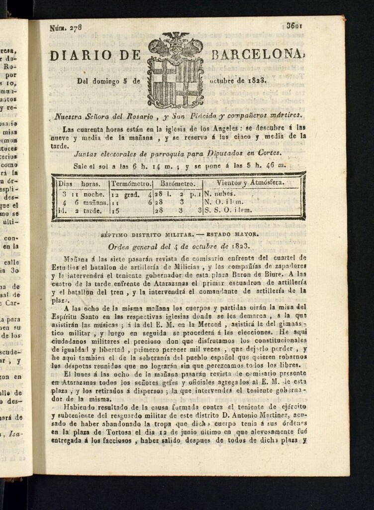 Miniatura de Diario de Barcelona del 5 de octubre de 1823