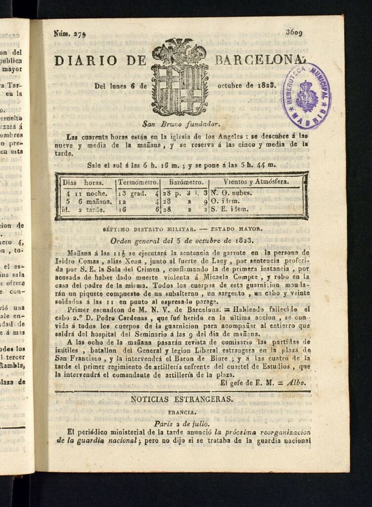 Miniatura de Diario de Barcelona del 6 de octubre de 1823