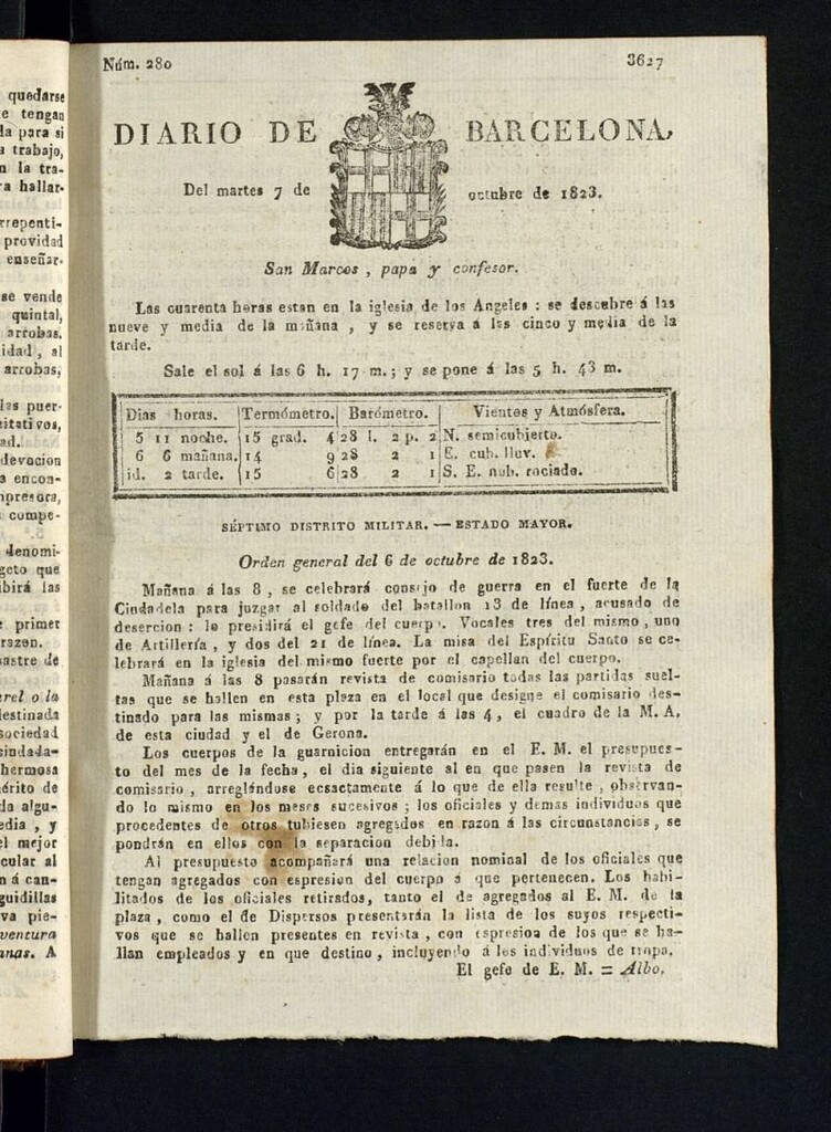 Miniatura de Diario de Barcelona del 7 de octubre de 1823