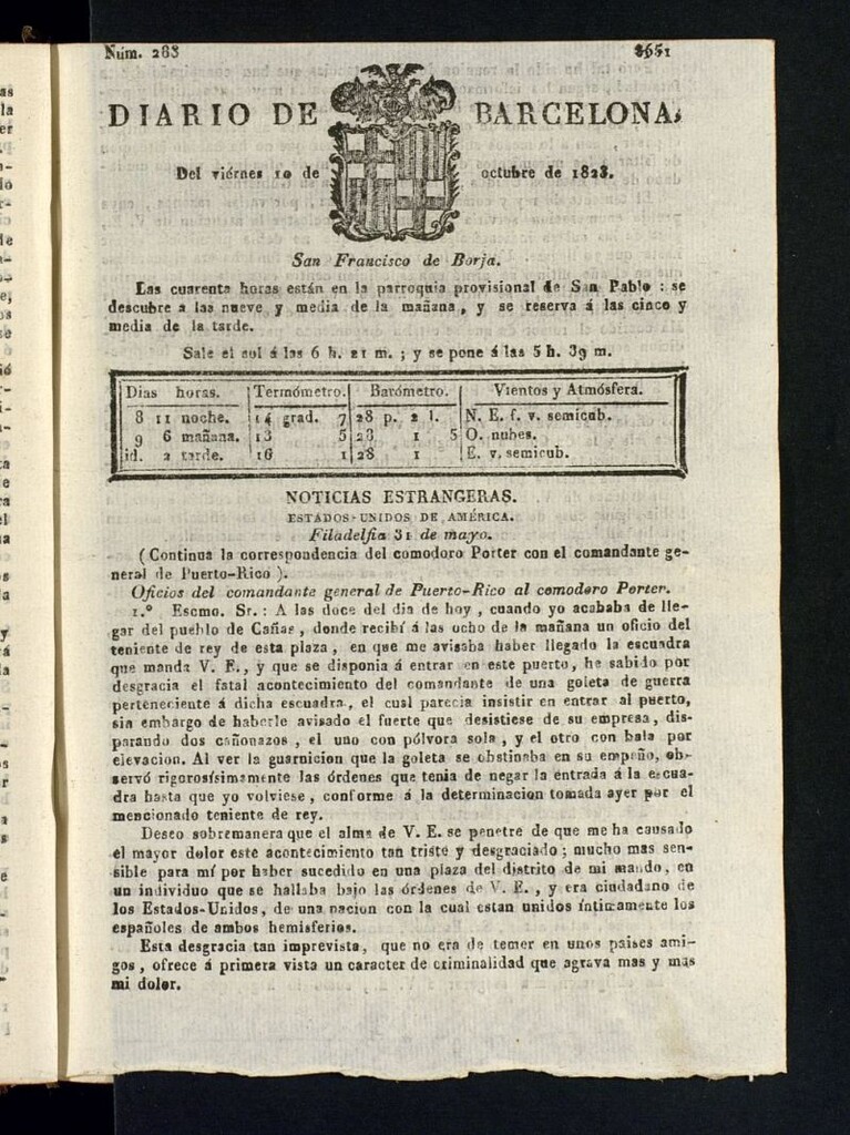 Miniatura de Diario de Barcelona del 10 de octubre de 1823
