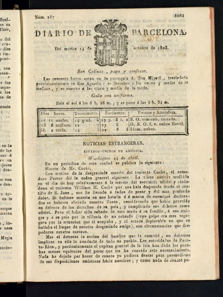 Miniatura de Diario de Barcelona del 14 de octubre de 1823