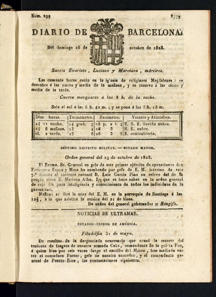 Miniatura de Diario de Barcelona del 26 de octubre de 1823