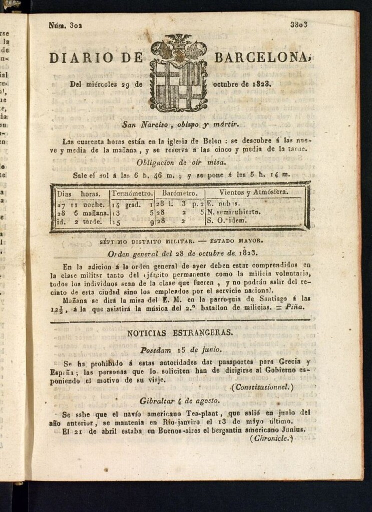 Miniatura de Diario de Barcelona del 29 de octubre de 1823