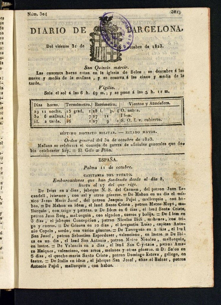Miniatura de Diario de Barcelona del 31 de octubre de 1823