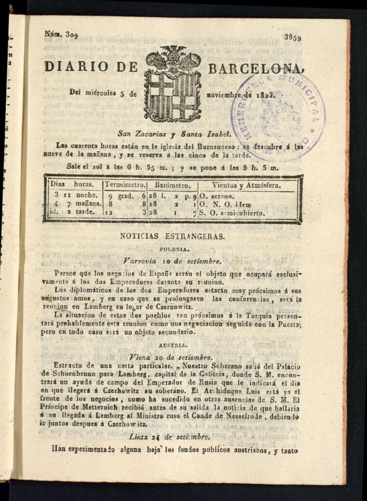 Miniatura de Diario de Barcelona del 5 de noviembre de 1823