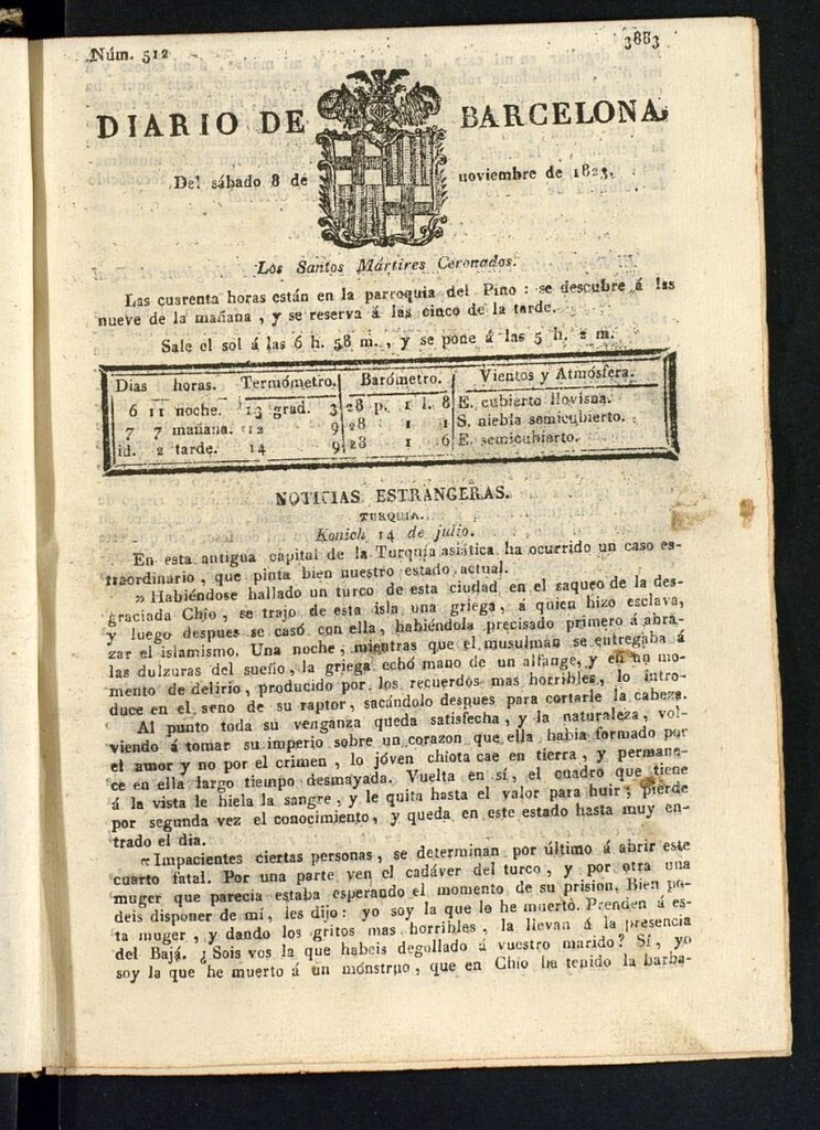 Miniatura de Diario de Barcelona del 8 de noviembre de 1823