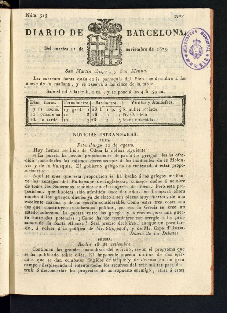 Miniatura de Diario de Barcelona del 11 de noviembre de 1823