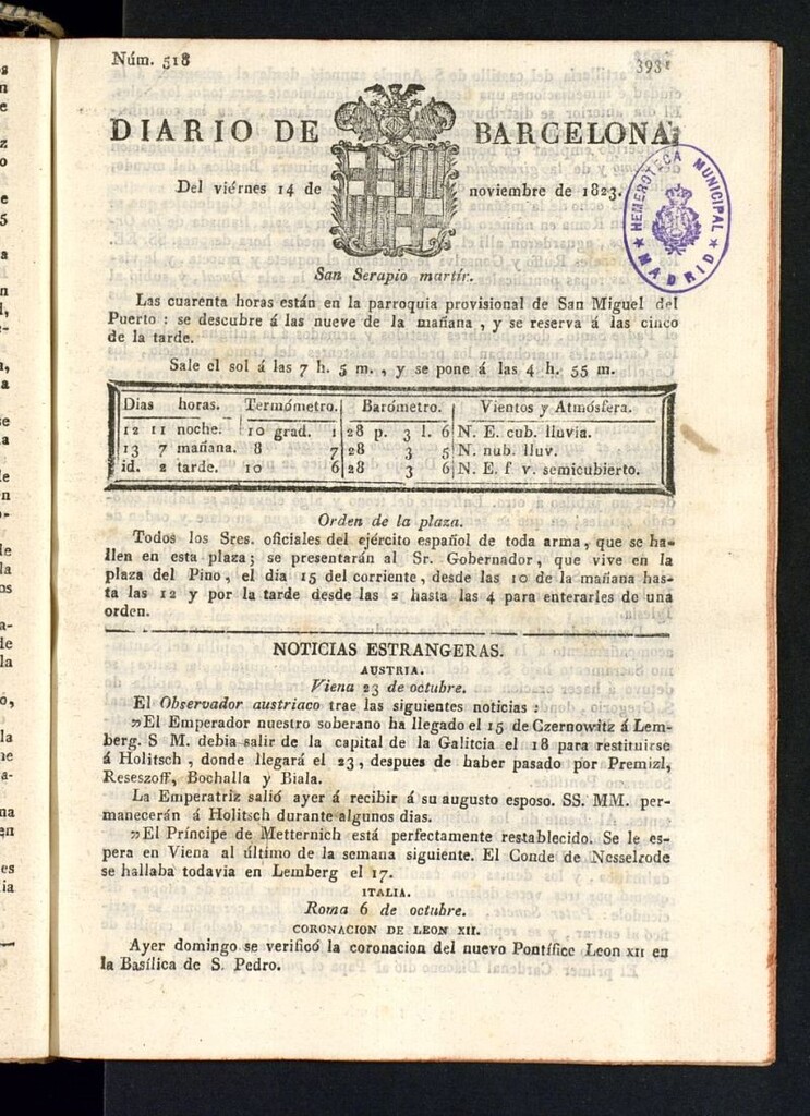 Miniatura de Diario de Barcelona del 14 de noviembre de 1823