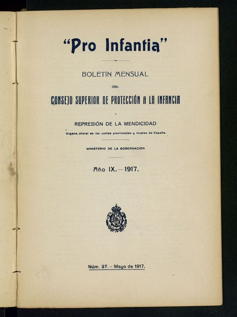 Miniatura de Pro Infantia : boletín del Consejo Superior de Protección a la Infancia y Represión de la Mendicidad de mayo de 1917