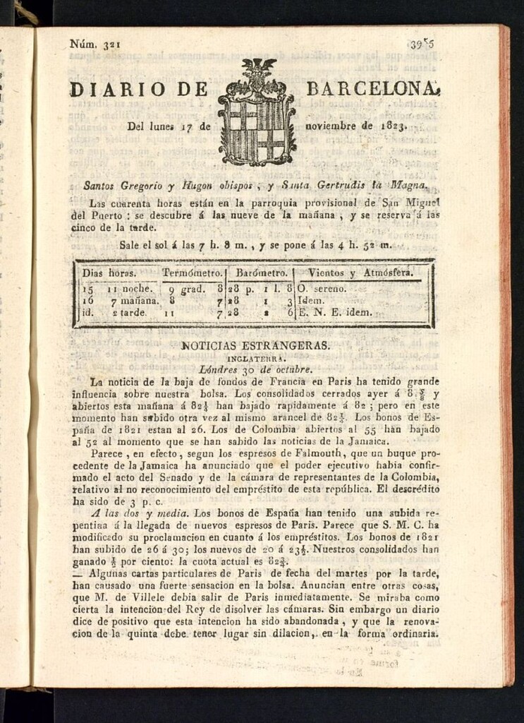 Miniatura de Diario de Barcelona del 17 de noviembre de 1823