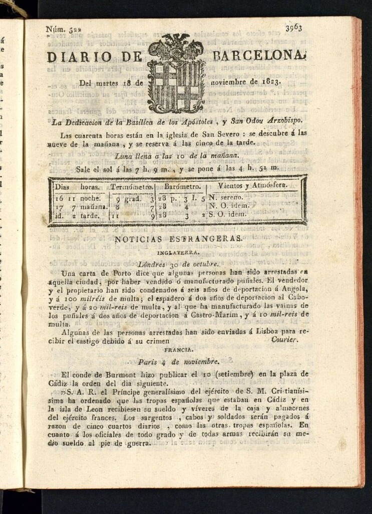 Miniatura de Diario de Barcelona del 18 de noviembre de 1823