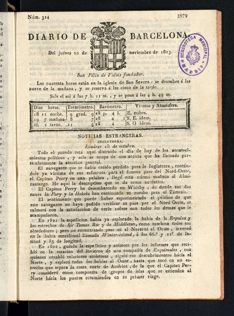 Miniatura de Diario de Barcelona del 20 de noviembre de 1823