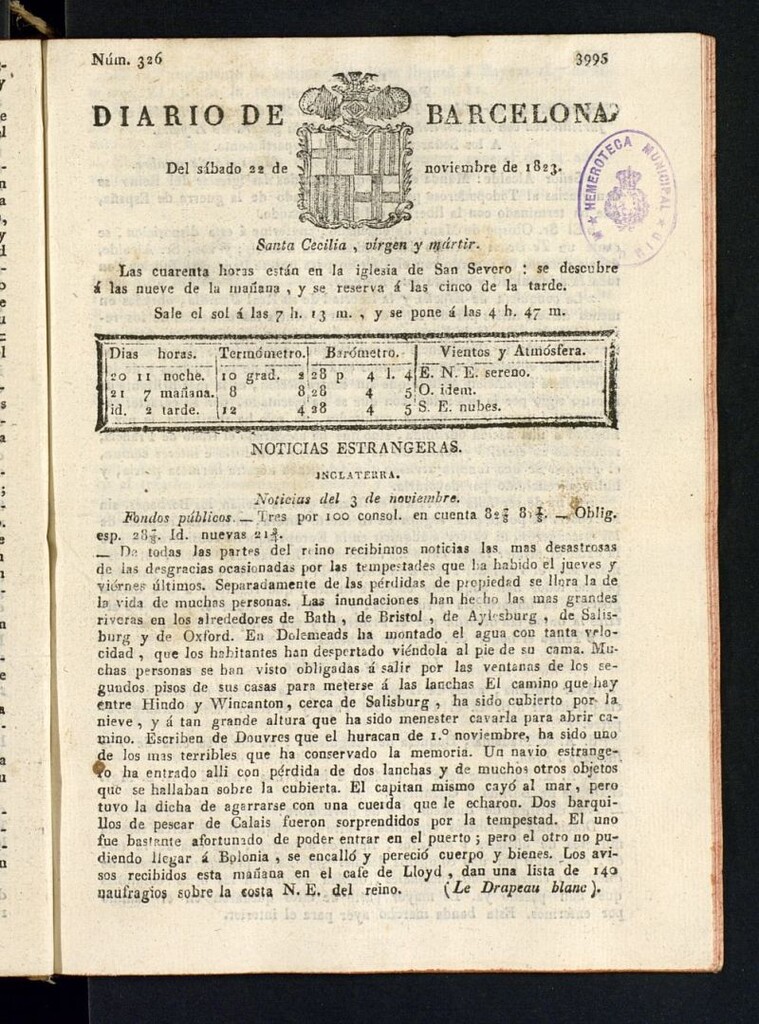 Miniatura de Diario de Barcelona del 22 de noviembre de 1823