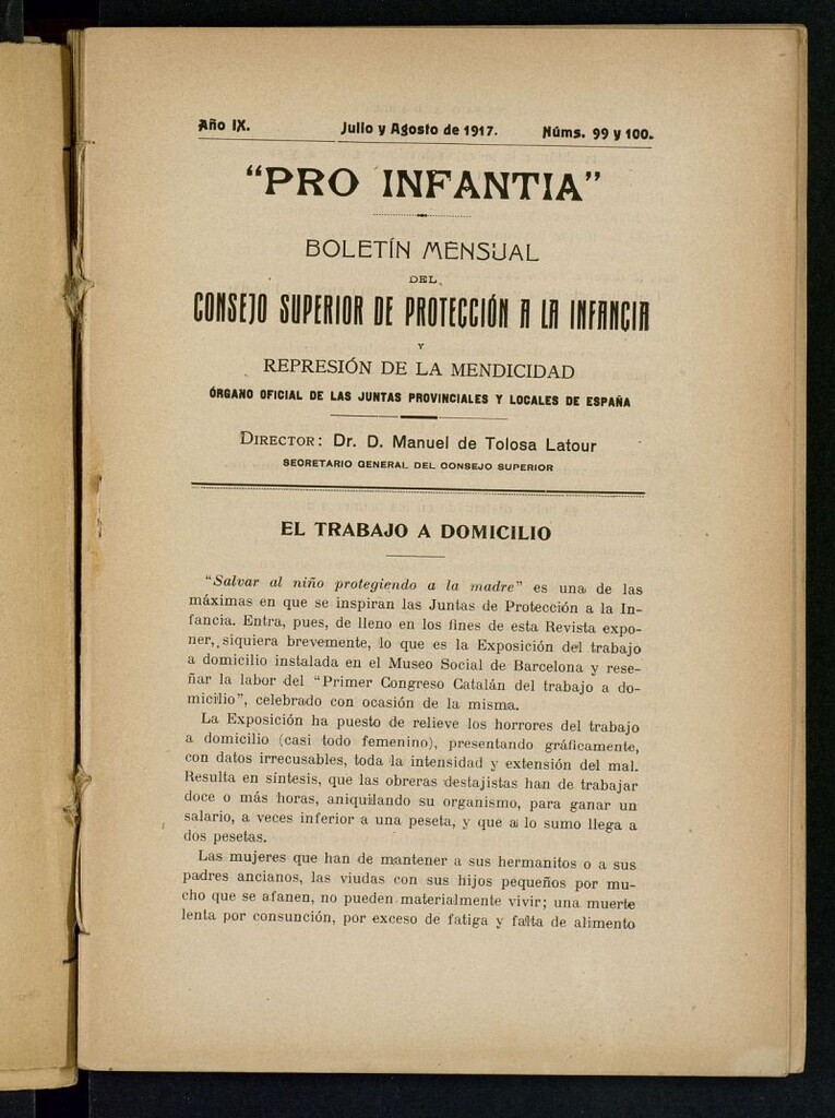 Miniatura de Pro Infantia : boletín del Consejo Superior de Protección a la Infancia y Represión de la Mendicidad de julio y agosto de 1917