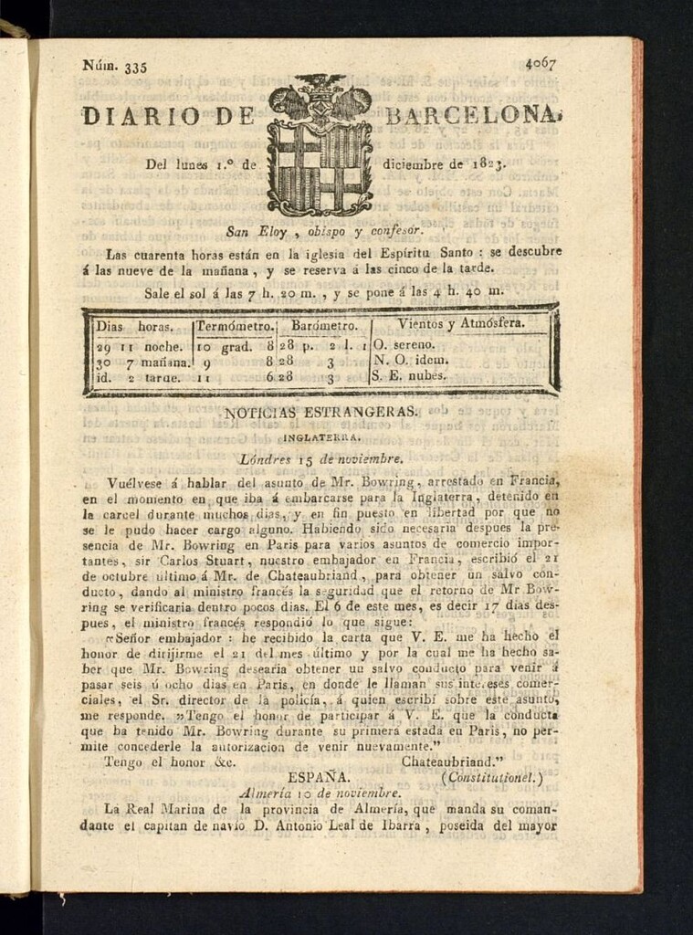 Miniatura de Diario de Barcelona del 1 de diciembre de 1823