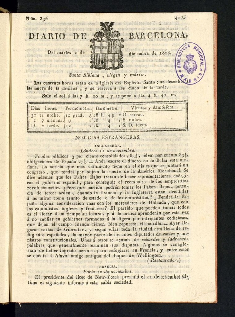 Miniatura de Diario de Barcelona del 2 de diciembre de 1823