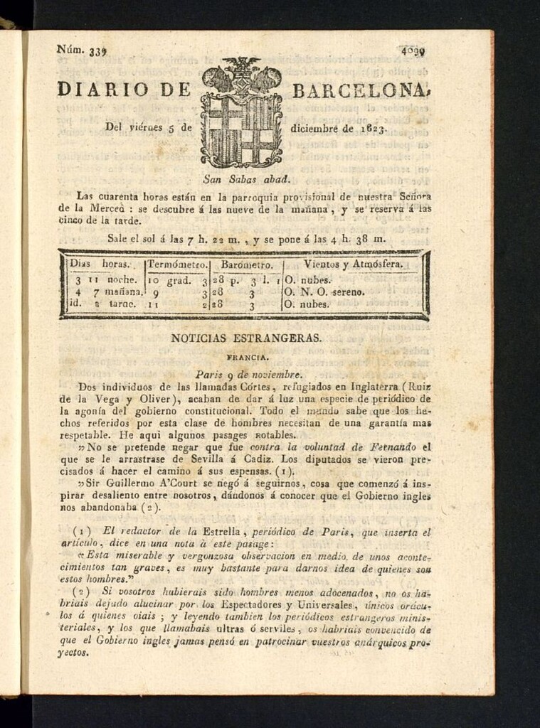 Miniatura de Diario de Barcelona del 5 de diciembre de 1823