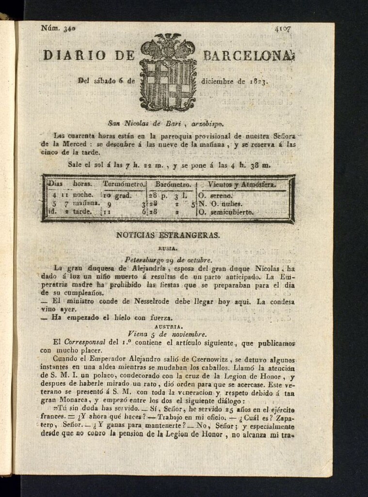 Miniatura de Diario de Barcelona del 6 de diciembre de 1823